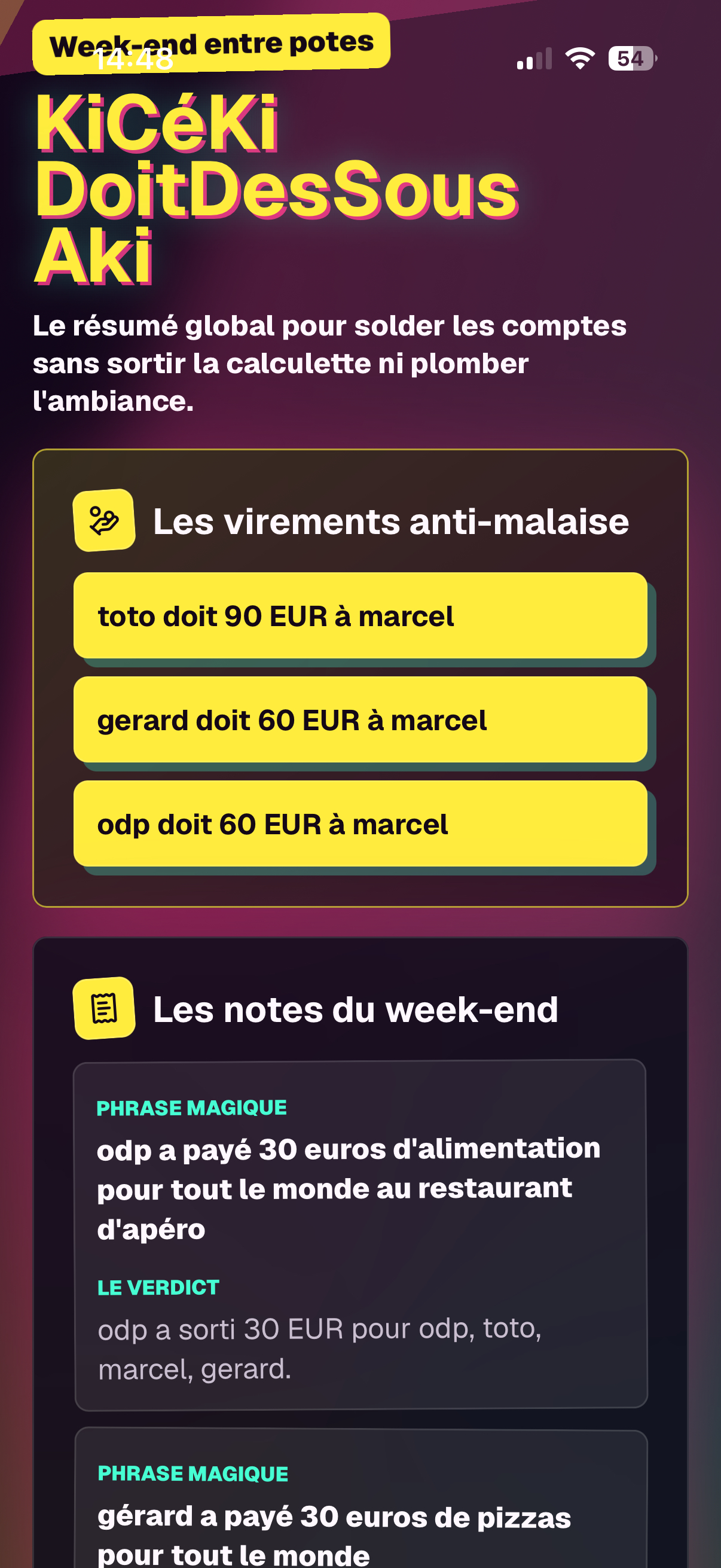 KicékiPaye : dépenses de la bande